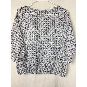 Opus Brand  Womens Blouse/Top/Shirt White  and Blue Size 36- US 6  3/4 Sleeve